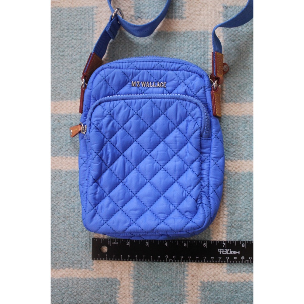 MZ Wallace Small Blue Quilted Nylon Metro Crossbody Bag Purse Adjustable Strap - Picture 8 of 8